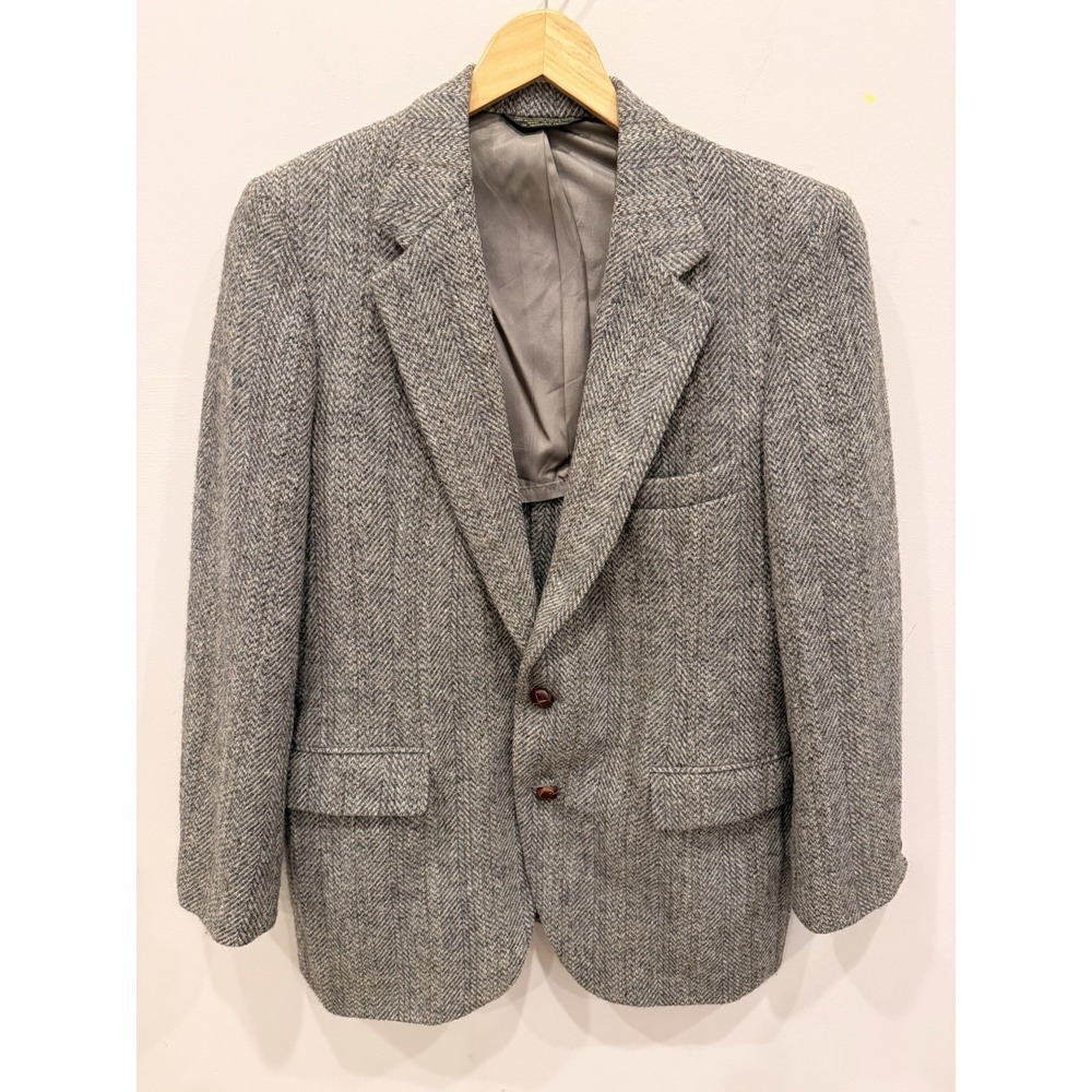 Harris Tweed Herringbone Wool‎ Blazer Jacket Men's Vintage Scotland 100% Wool